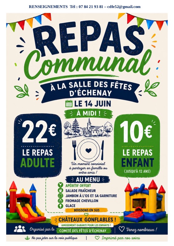 Repas communal à la salle des fêtes d'Echenay