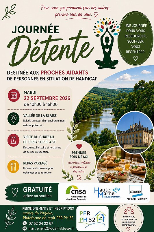 Journée détente - balade au cœur d'un environnement naturel préservé / visite du château de Cirey sur Blaise / repas partagé [Journée détente pour les proche
