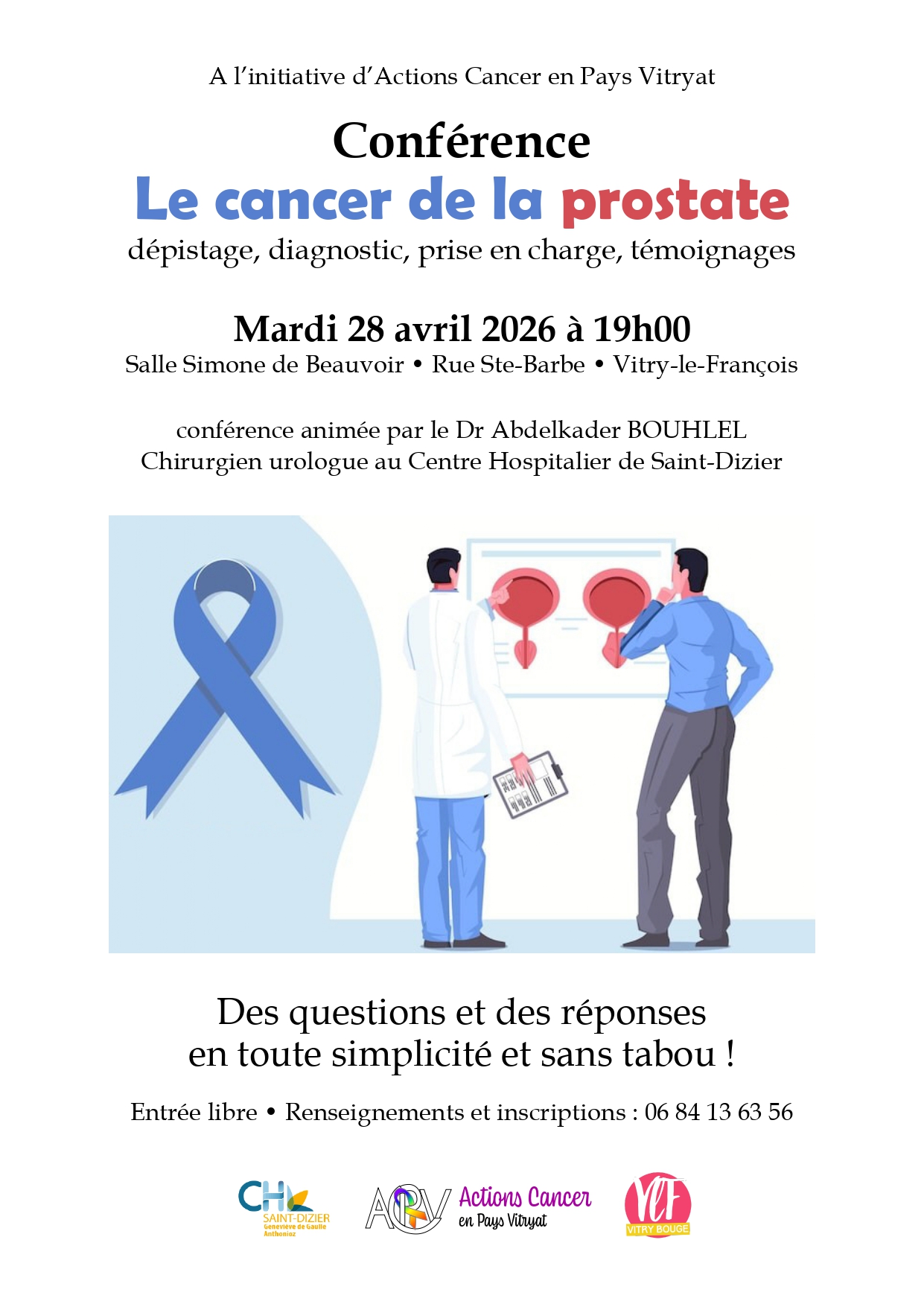 Conférence : Le cancer de la prostate : dépistage, diagnostic, prise en charge, témoignages