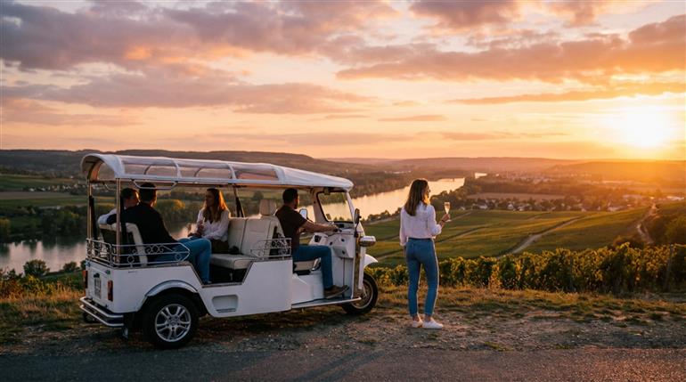 Bubbles tuktuk-sunset-group-champagne