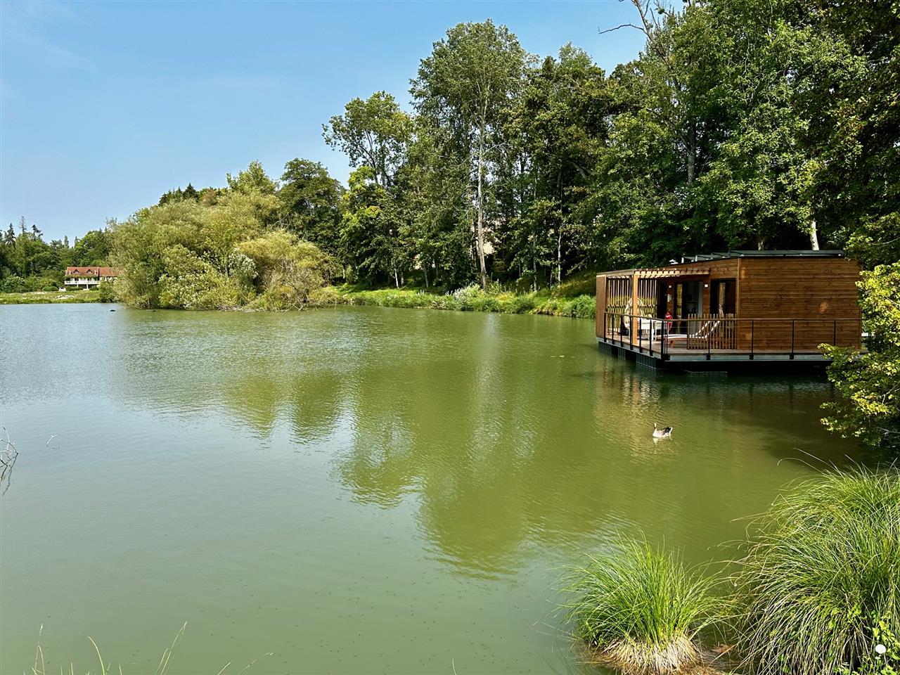 Domaine de Neuville - L'étang avec l'écolodge l'Odacieuse
