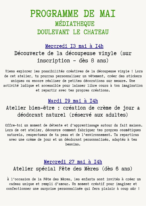 Atelier spécial fête des mères - Médiathèque de Doulevant-le-Château