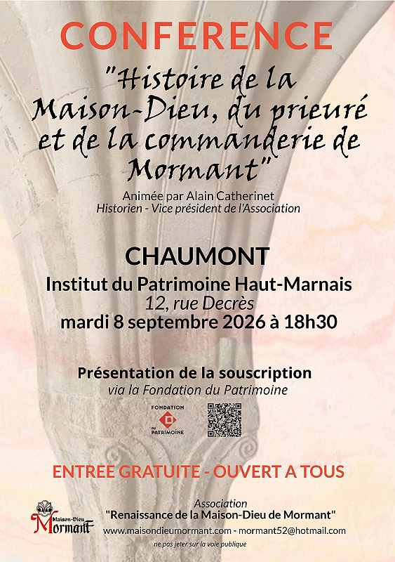 Conférence : "Histoire de la Maison-Dieu, du prieuré et de la commanderie de Mormant" — visuel événement