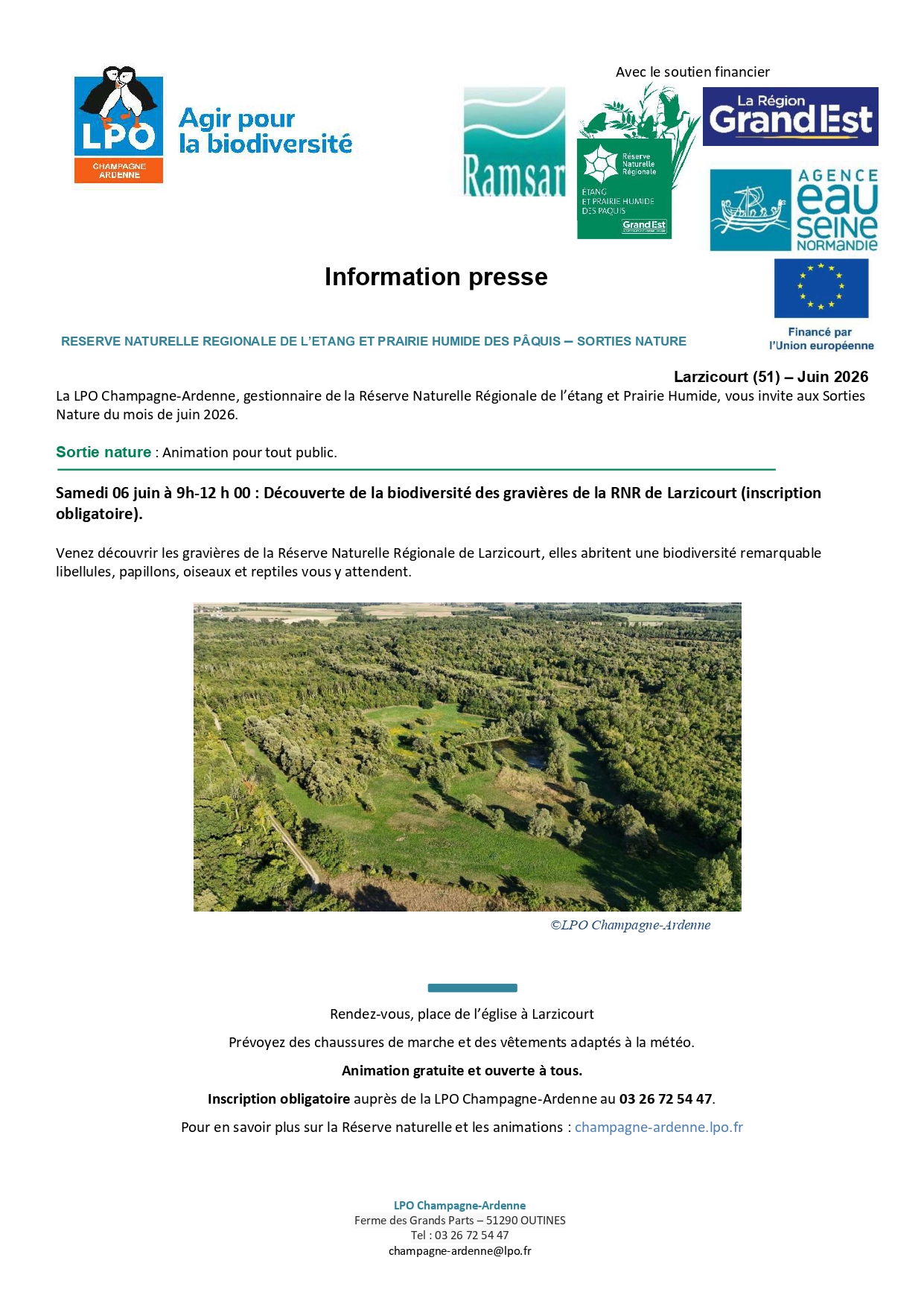 A la découverte de la biodiversité des gravières de la RNR de Larzicourt